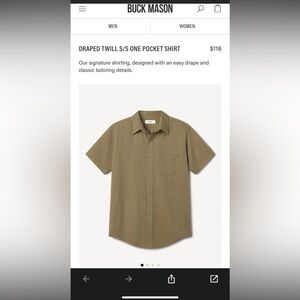 Buck Mason Draped Twill Short Sleeve Shirt